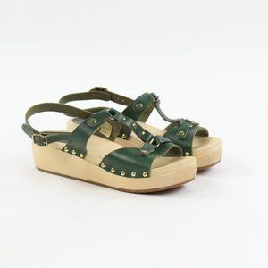 Hasbeens Swedish Wooden Clog T-Strap Studs Sandals